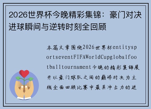 2026世界杯今晚精彩集锦：豪门对决进球瞬间与逆转时刻全回顾